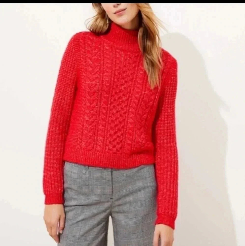 LOFT Cable Knit Sweater Nylon/Wool Blend Mock Neck